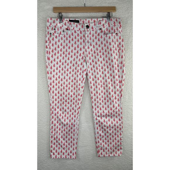 J Crew Cropped Matchstick Pants Womens‎ 29 White Red Floral Print Slim Fit Jeans - Picture 1 of 10